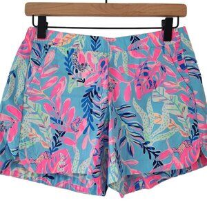Lilly Pulitzer Ocean View Shorts-Size L- Kogalla Blue Pink Cats Pull-On Waist
